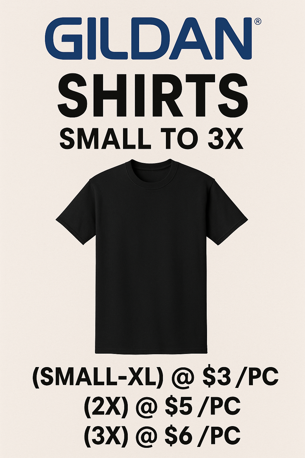 GILDAN G5000 - (SMALL TO 3X) (BLACK ONLY)