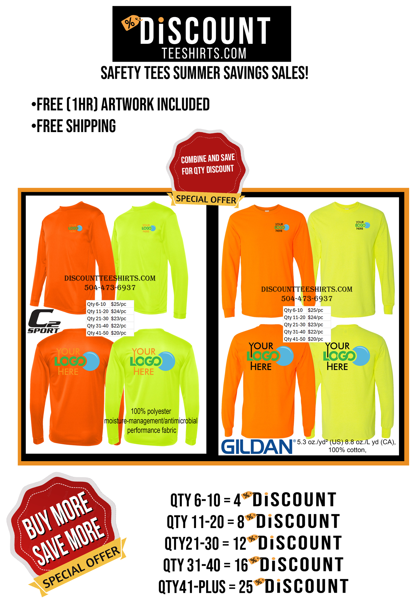 GILDAN - LONG SLEEVE - SAFETY SHIRTS AS LOW AS $20/PC - FREE SHIPPING!