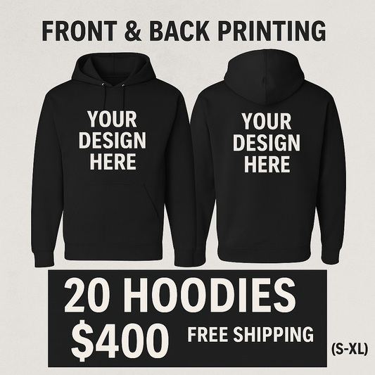 Qty 20 Hoodies - Front/Back - (Small - Xl)