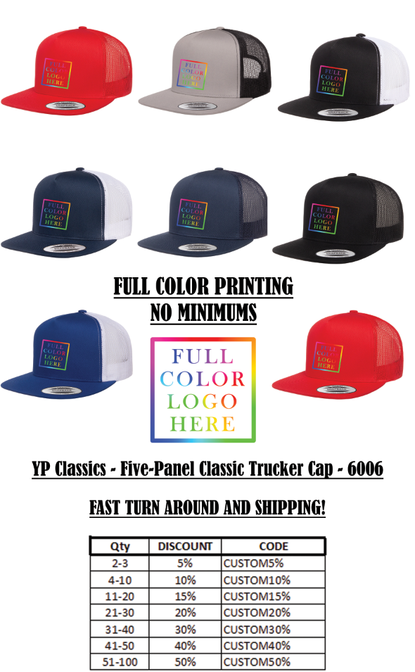 CUSTOM HAT - Full color printing - YP Classics - Five-Panel Classic Trucker Cap - 6006