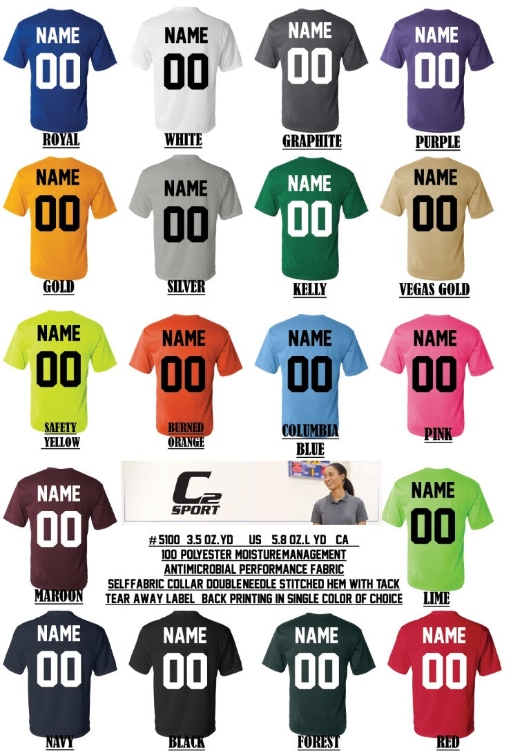 CUSTOM ATHLETIC SHIRTS - Name, Number (Back) and Logo (Front) -100% polyester moisture-management/anti-microbial performance fabric